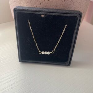Delicate Gold Pearl Bar Necklace - White Pearls